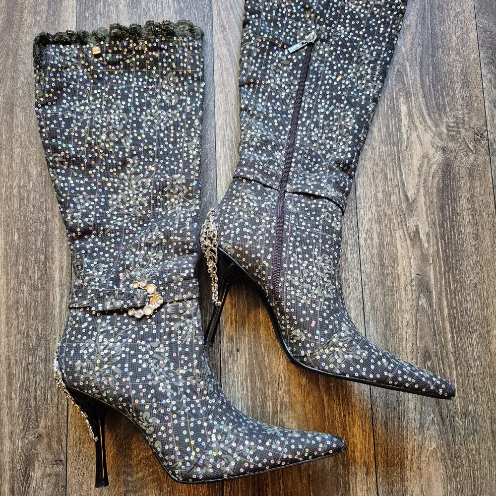 Unze London Crystal Embellished High-Heeled Boots, 10 (41EU)